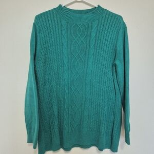 Karen Scott Green Cable Knit Long Sleeve Crew Neck Sweater – Size L